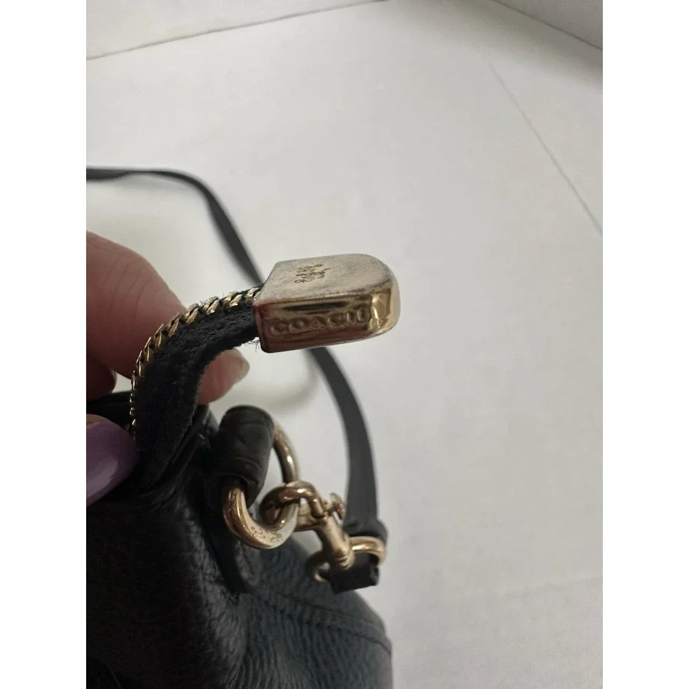 Coach Emma Satchel Pebbled Leather Gold Accents Navy Metallic
